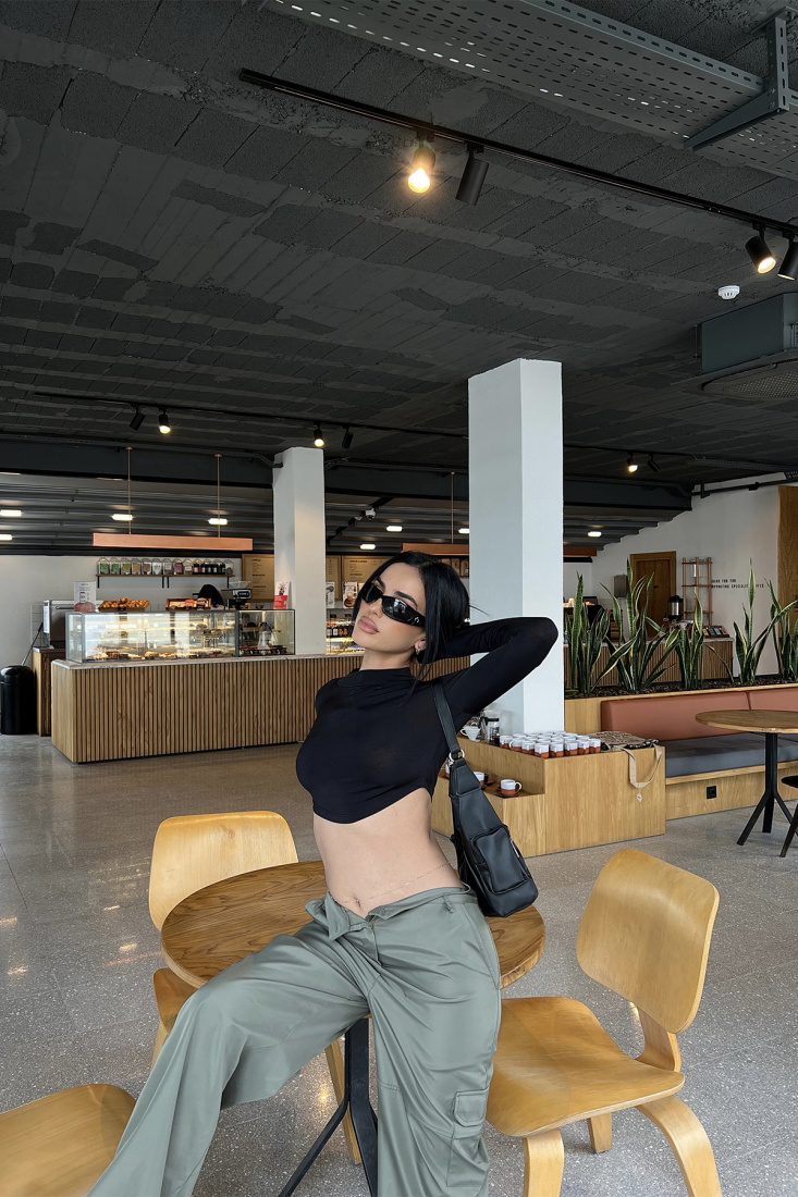 Siyah Uzun Kol Crop Top ATE4562 - DEPPOT