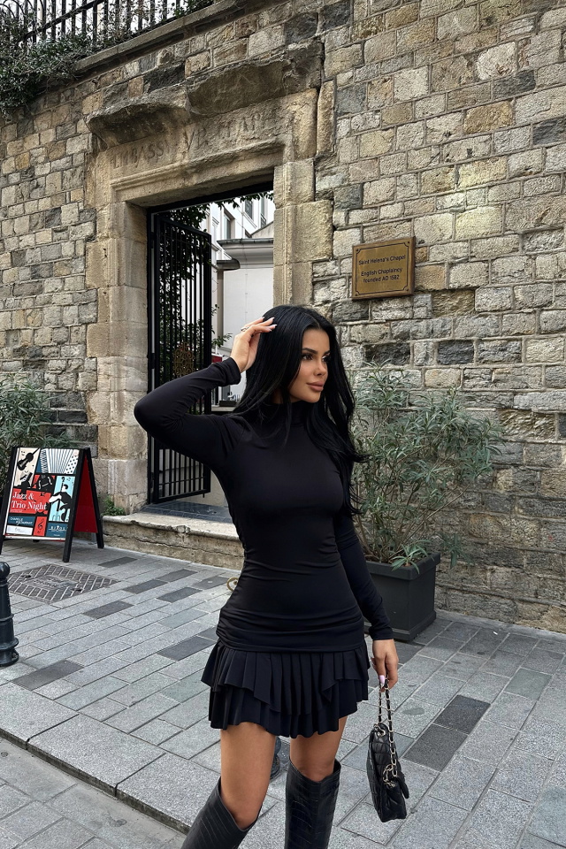 Siyah MARY Uzun Kol Elbise
