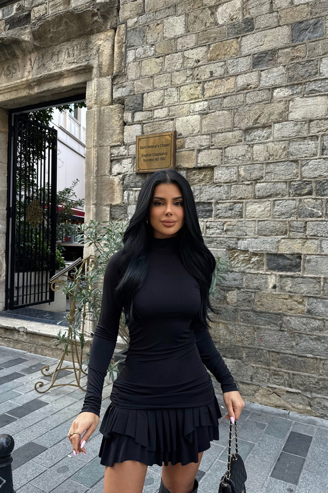 Siyah MARY Uzun Kol Elbise -