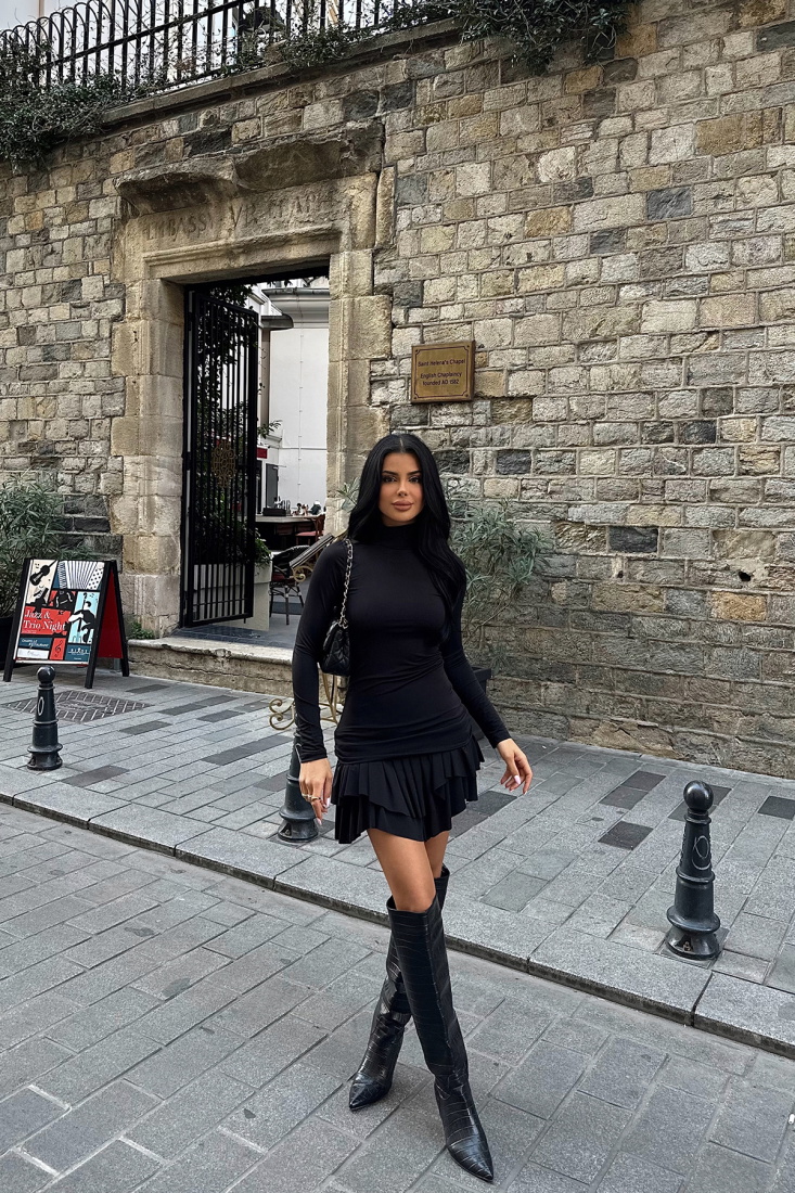 Siyah MARY Uzun Kol Elbise ATE-0392 - EYYO