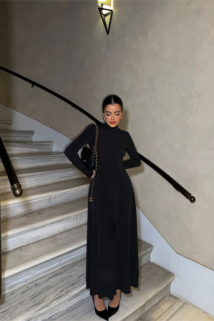 Siyah Uzun Kol Elbise ATE-0674 - EYYO