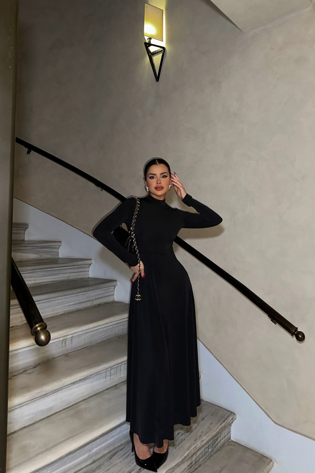 Siyah Uzun Kol Elbise ATE-0674 - 1