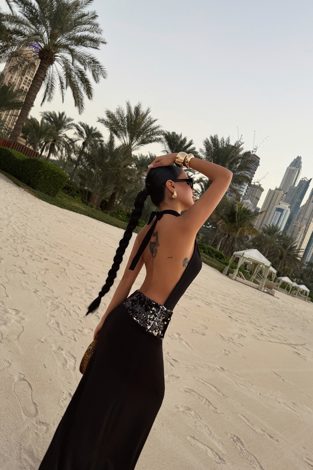 Siyah Reeves Uzun Sırtı Açık Elbise ATE-4827 - 6