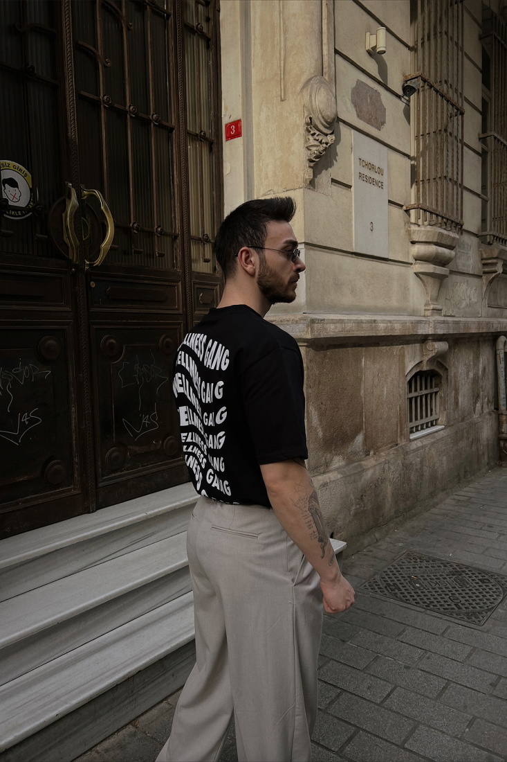 Siyah Wellness Gang Baskılı Tişört ATE4409 - EYYO ATELIER
