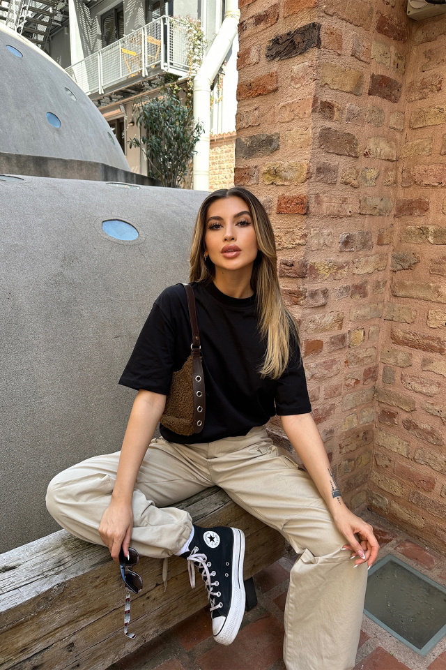 Siyah Wellness Gang Baskılı Tişört ATE6073 - 2