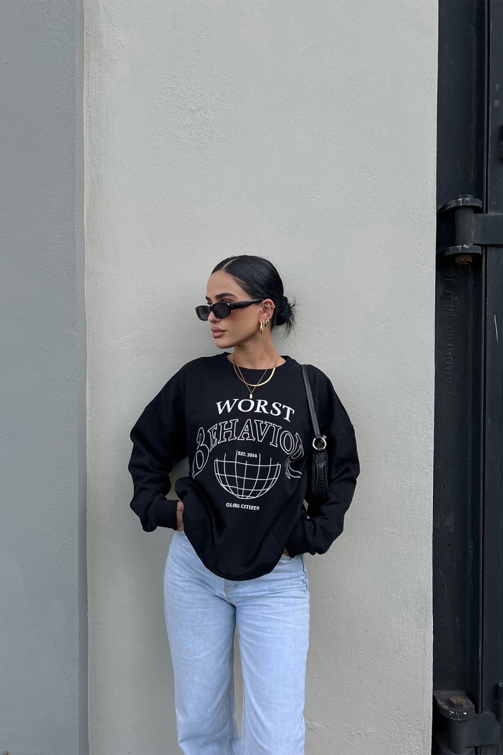 Siyah Worst Baskılı Sweat ATE2407 - EYYO