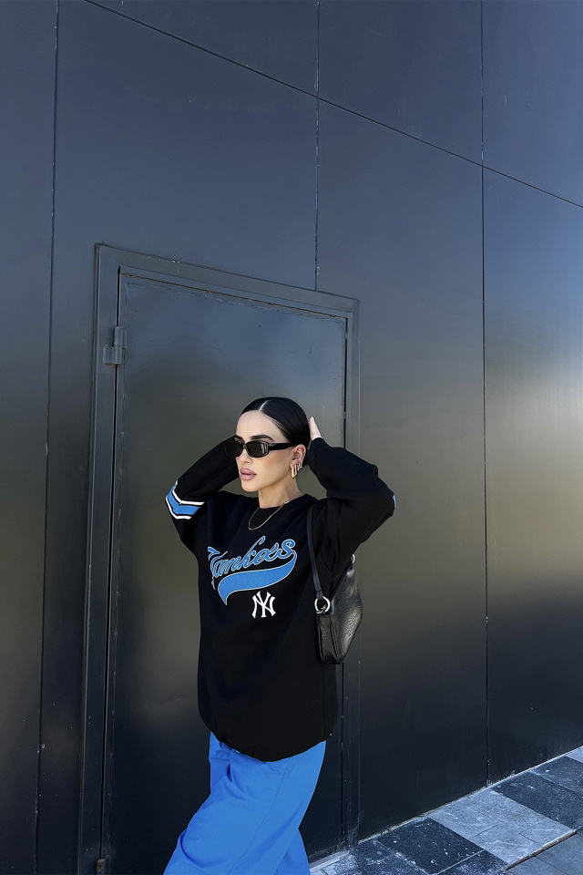 Siyah Yankees Baskılı Sweat ATE2176 - 3