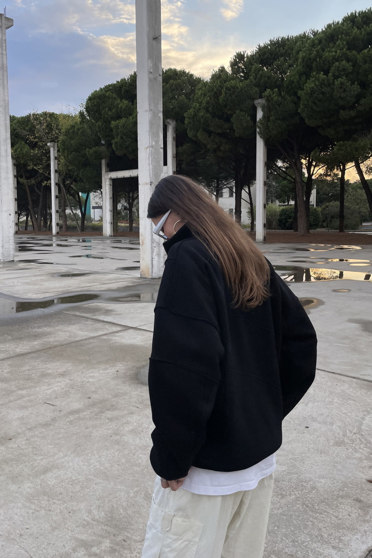 Siyah Yarım Fermuarlı Zip Sweatshirt ATE-0037 - EYYO