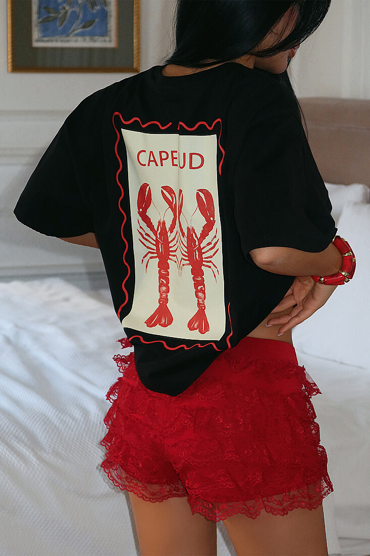 Siyah Yengeç Baskılı Tişört ATE-5265 - EYYO