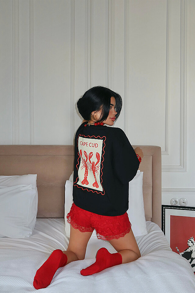 Siyah Yengeç Baskılı Tişört ATE-5265 - 4