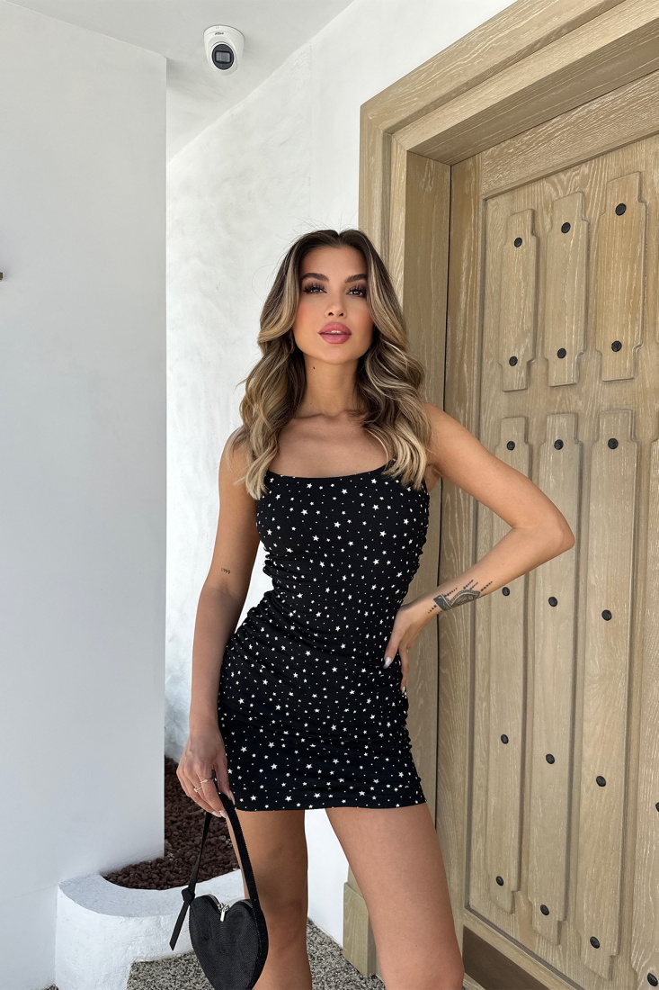 Siyah Yıldız Desen Mini Elbise ATE6700 - EYYO