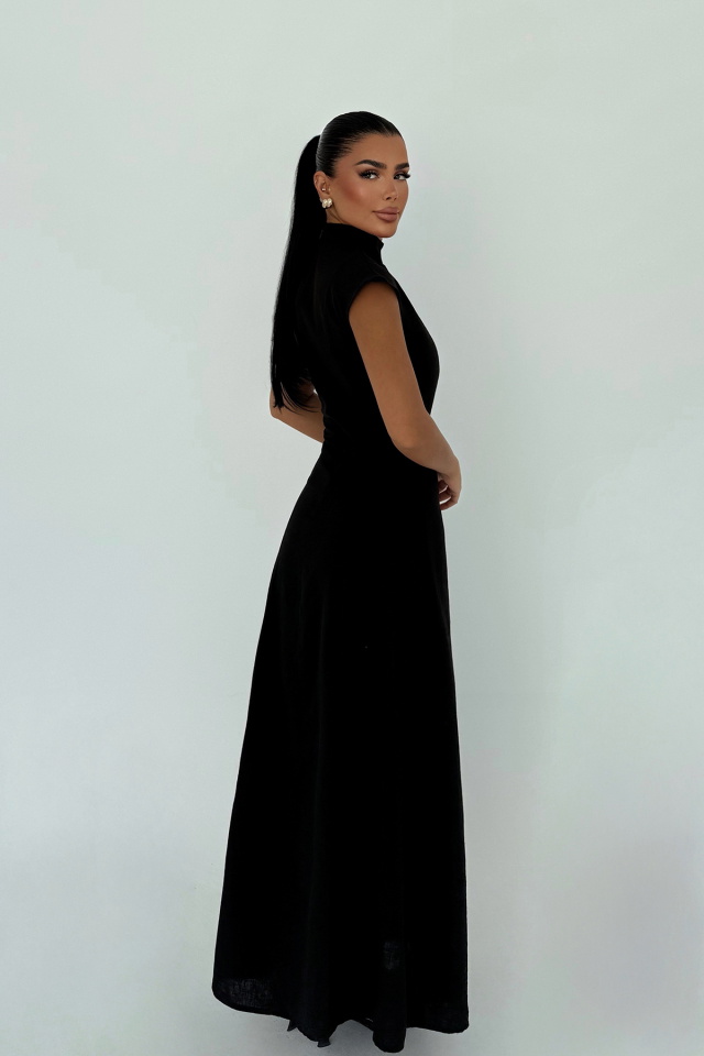 Siyah Rochelle Uzun Yırtmaçlı Elbise ATE-3252 - 3