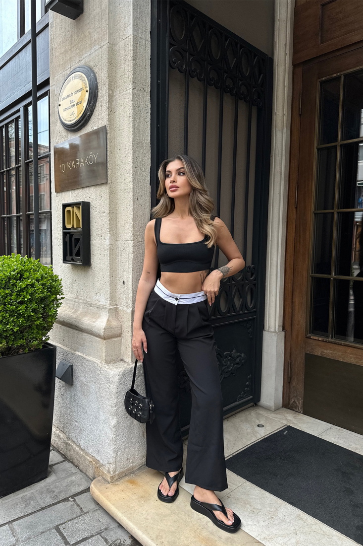 Siyah Yüksek Bel Palazzo Pantolon ATE6227 - BİG DART