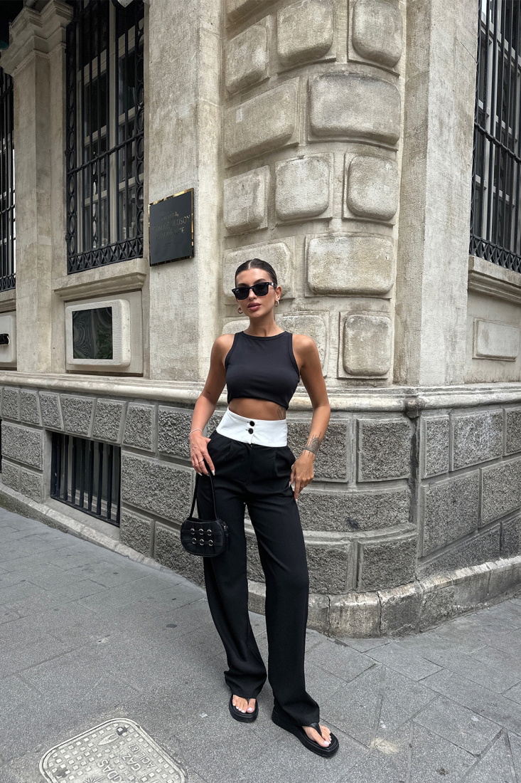 Siyah Yüksek Bel Palazzo Pantolon ATE7101 - EYYO TOPTAN