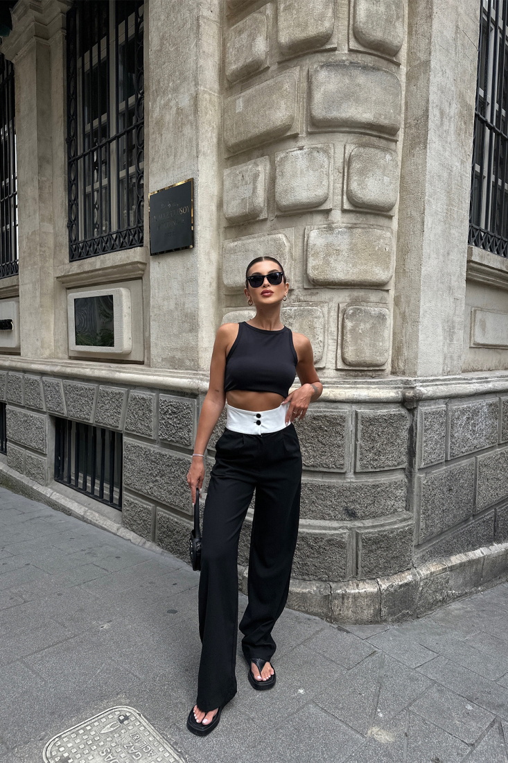 Siyah Yüksek Bel Palazzo Pantolon ATE7101 - EYYO TOPTAN