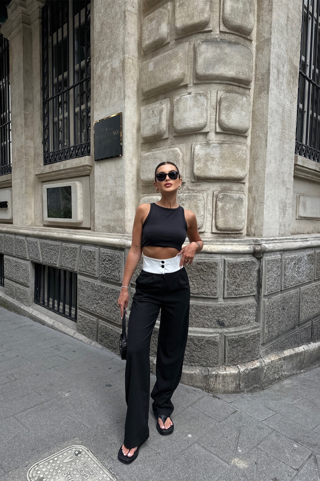 Siyah Yüksek Bel Palazzo Pantolon ATE7101 - 1
