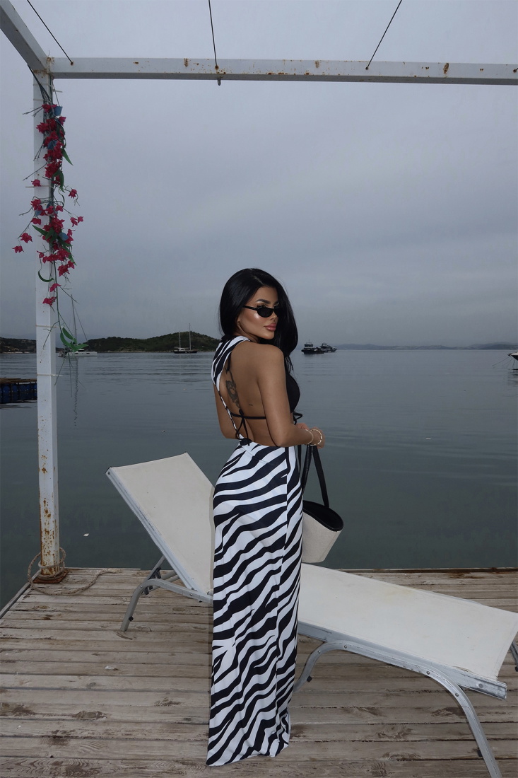 Siyah Santinara Pareo Elbise ATE-2425 - EYYO