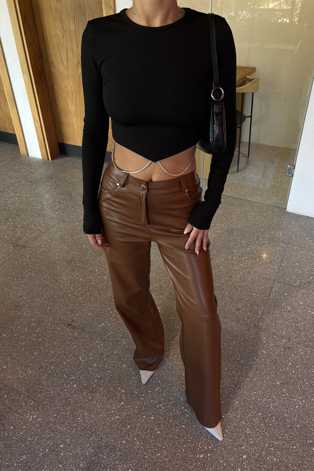 Siyah Zincir Detay Crop Top ATE3238 - 2