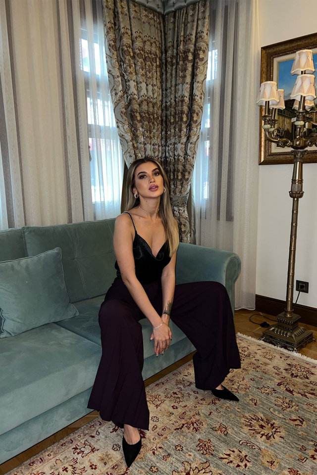 Siyah Zincir Detay Crop Top ATE3770 - 3
