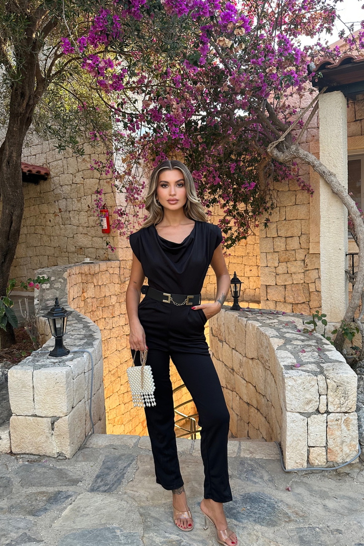 Siyah Zincir Kemerli Tulum ATE7789 - TİLLE