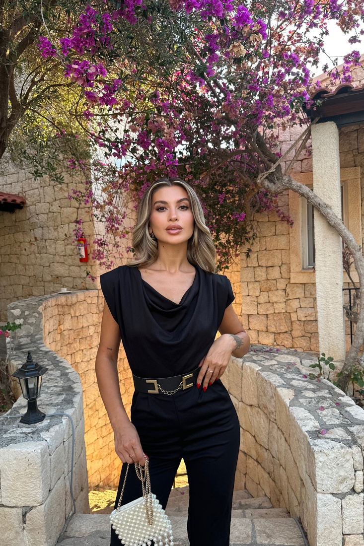 Siyah Zincir Kemerli Tulum ATE7789 - TİLLE