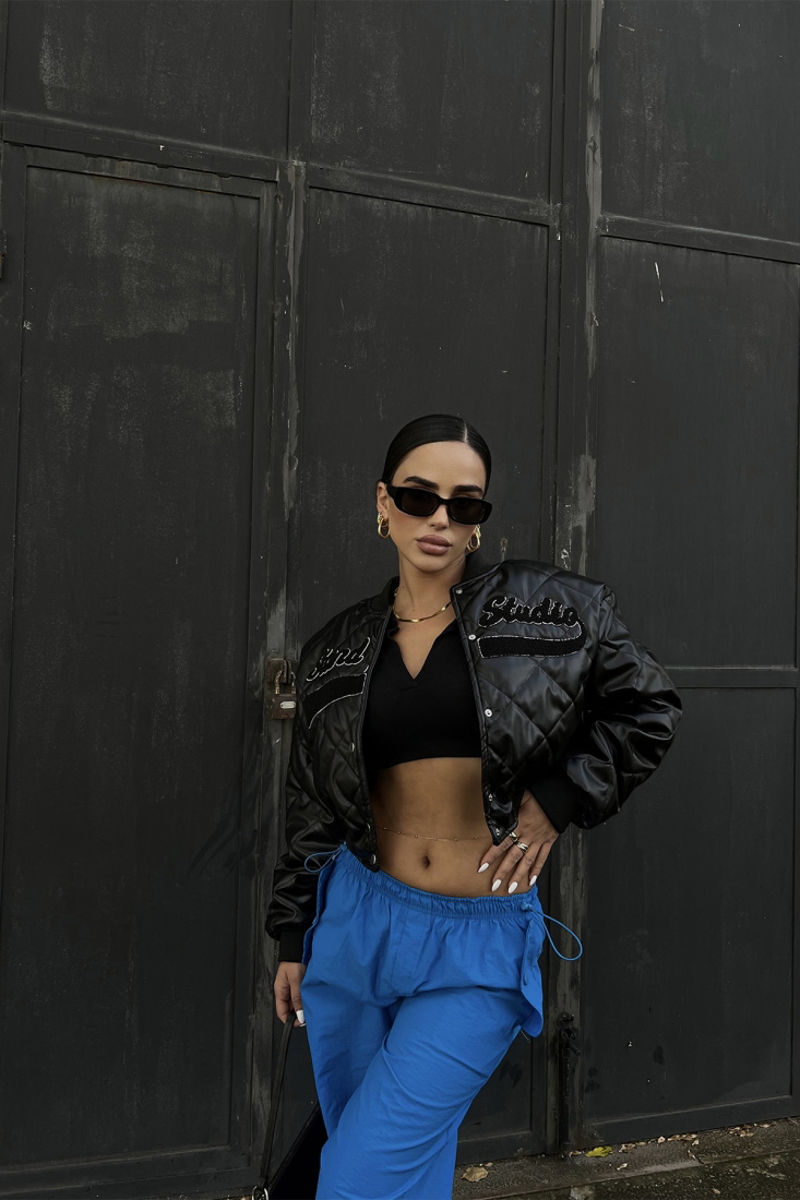 Siyah Stand Studio Baskılı Kolej Ceket ATE2217 - EYYO