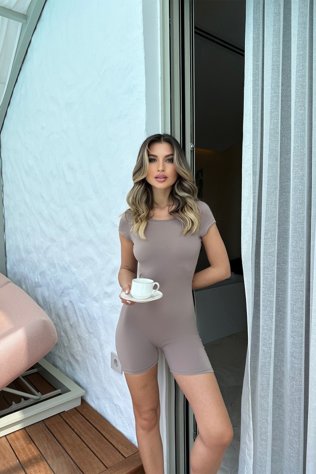 Stone Color Back Detail Overalls ATE6985 