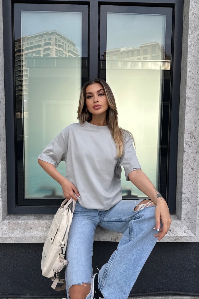 Stone Color Letter Sleeve Tshirt ATE6101 
