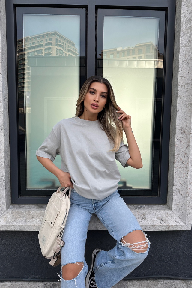 Stone Color Letter Sleeve Tshirt ATE6101 - 2