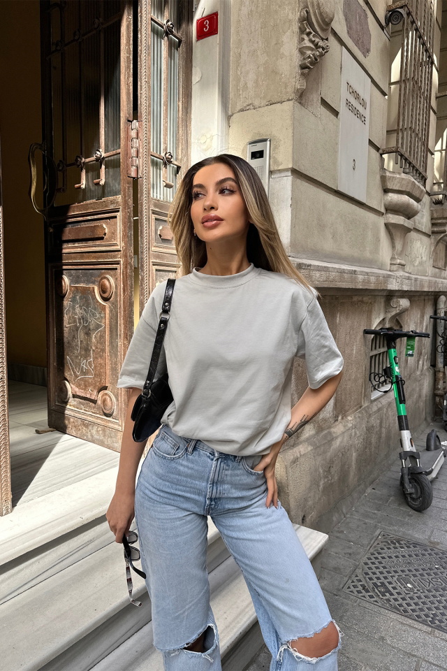 Stone Color Loveless Letter Tshirt ATE6096 - 5