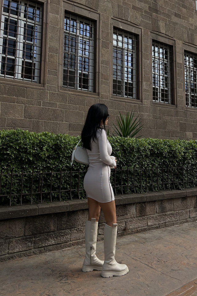 Stone Color Stitch Detail Mini Dress ATE2079 - 3