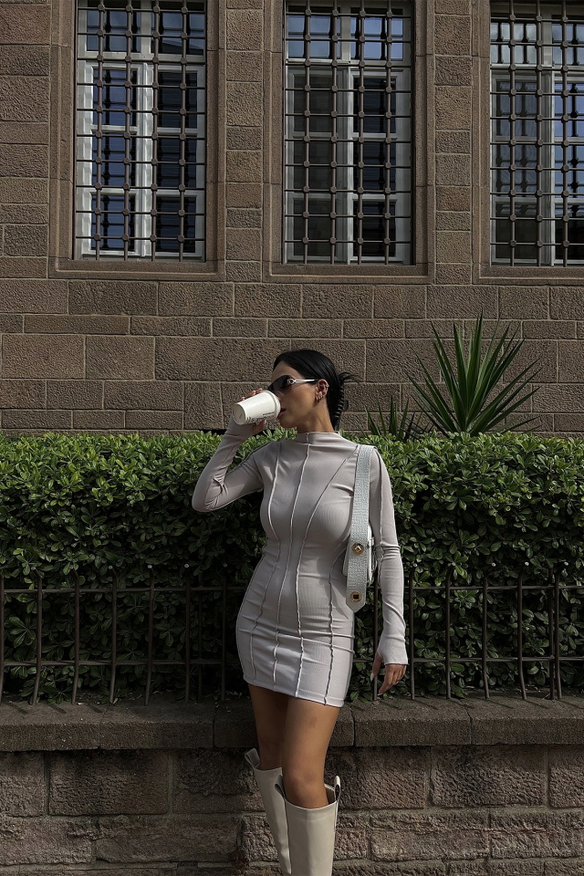 Stone Color Stitch Detail Mini Dress ATE2079 - 1