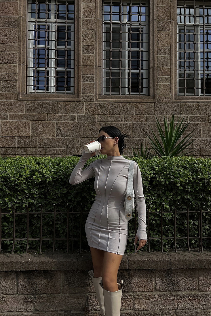 Stone Color Stitch Detail Mini Dress ATE2079 - PAYNA