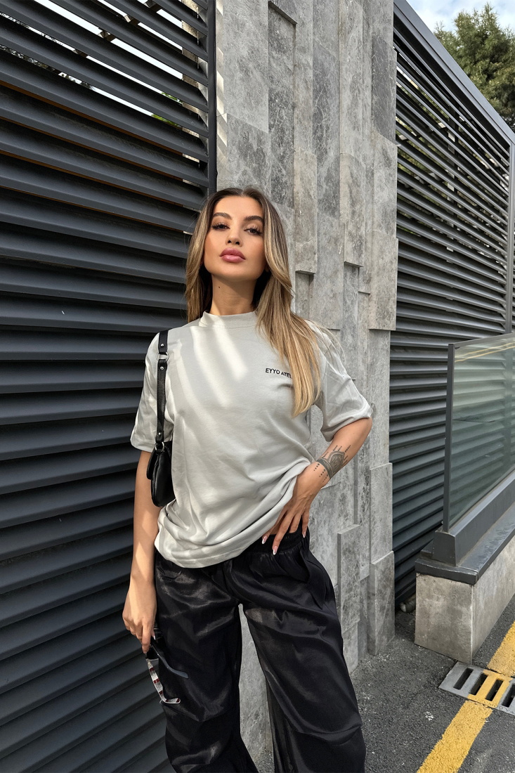 Stone Color Written T-shirt ATE6072 - EYYO