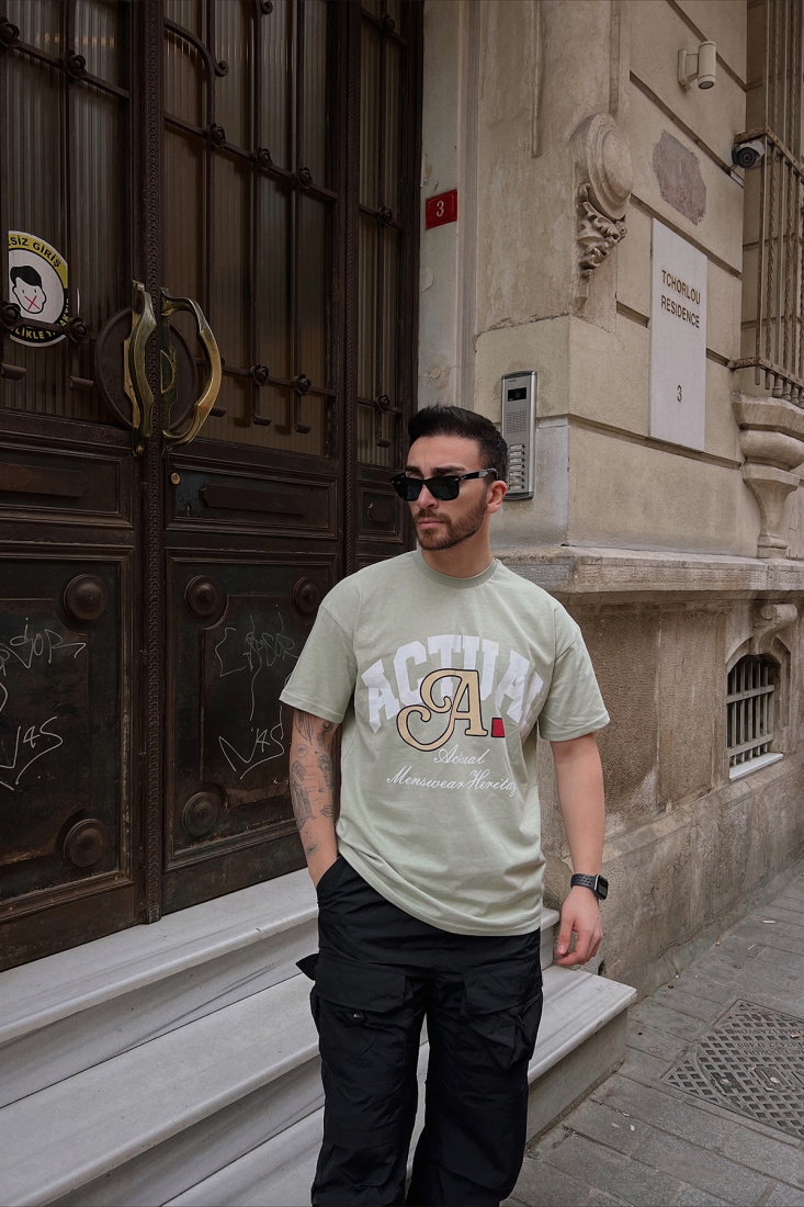 Su Yeşili Önü Baskılı Tişört ATE5244 - EYYO