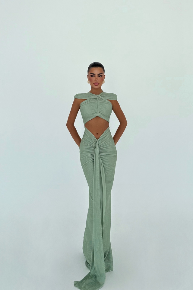 Su Yeşili Rope Uzun Elbise ATE-3046 