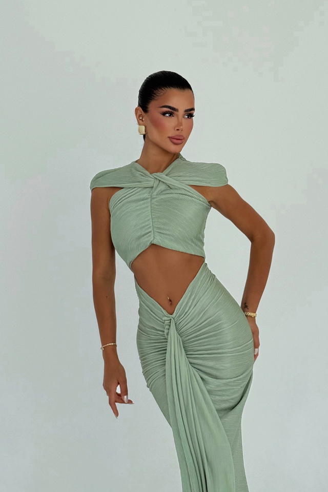 Su Yeşili Rope Uzun Elbise ATE-3046 - 6