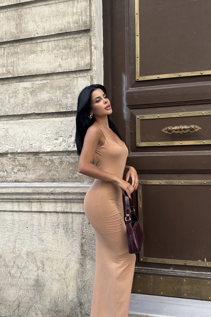 Taba Askılı Sırt Detay Uzun Elbise ATE7831 - EYYO