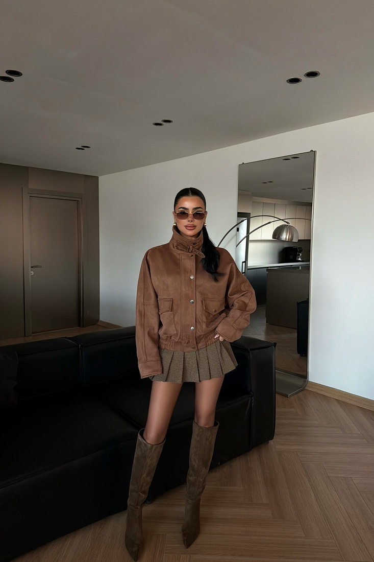 Taba Düğme Detay Deri Ceket ATE-4745 - EYYO