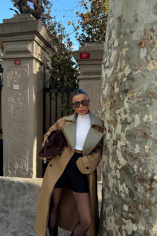 Taba Penny lane Yakası İki Renk Trençkot ATE-1946 