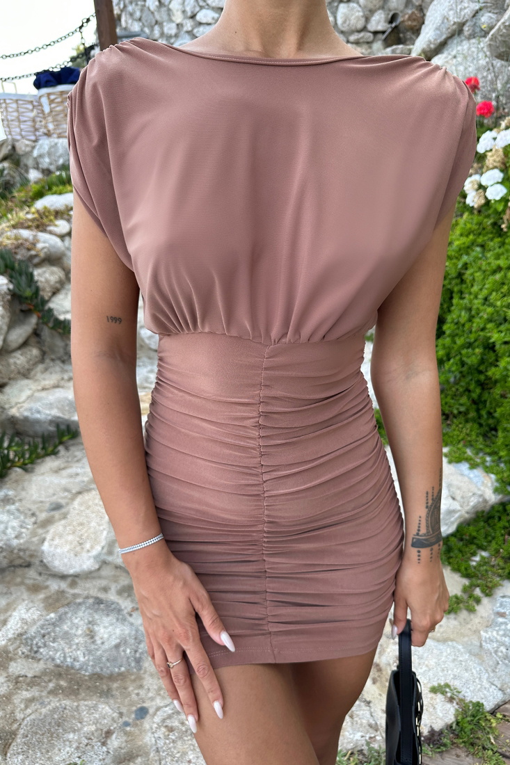 Taba Önü Büzgülü Mini Elbise ATE7217 - EYYO