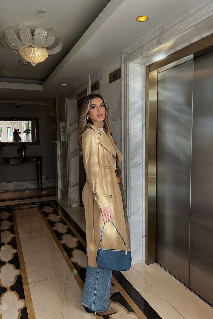 Taba Önü Düğmeli Kruvaze Yaka Trenckot ATE4034 - EYYO