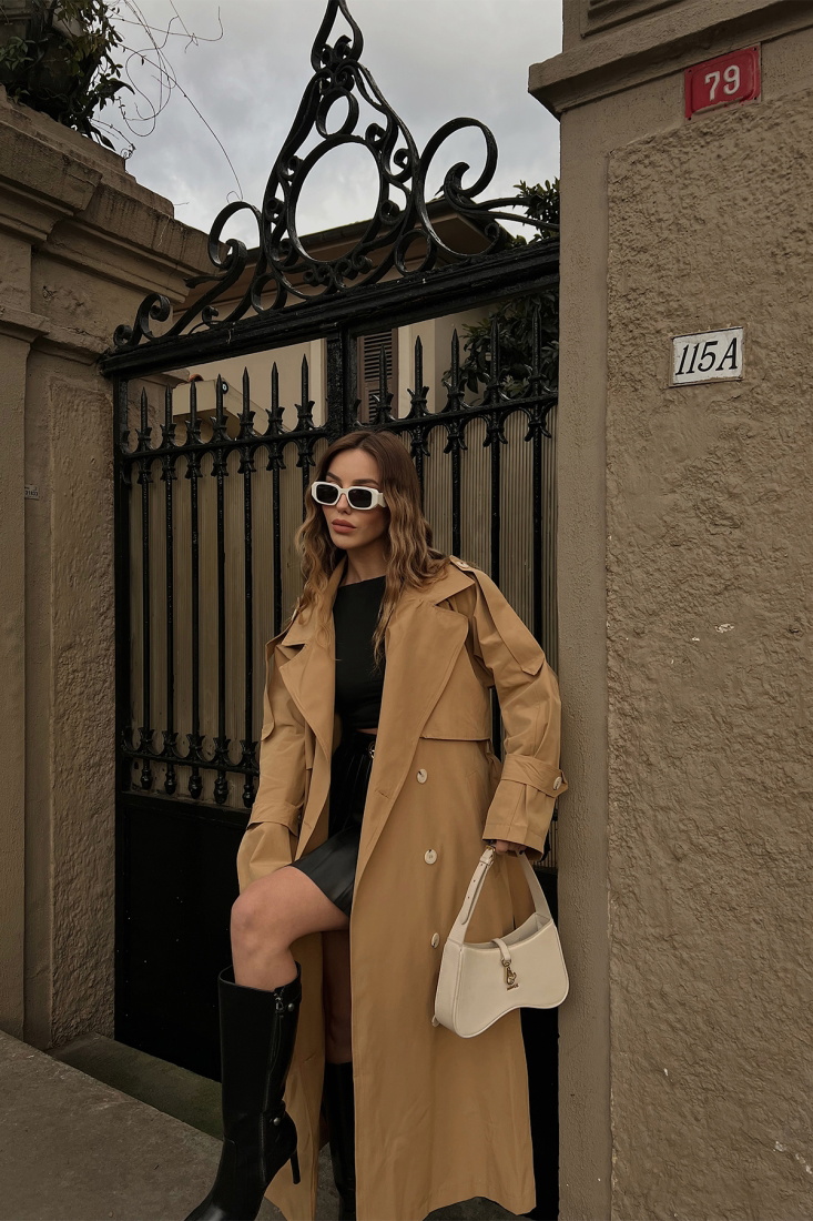 Taba Önü Düğmeli Kruvaze Yaka Trenckot ATE3230 - EYYO