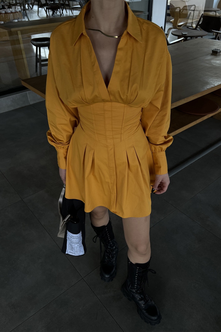 Taba Sırt Detay Mini Elbise ATE4160 - EYYO