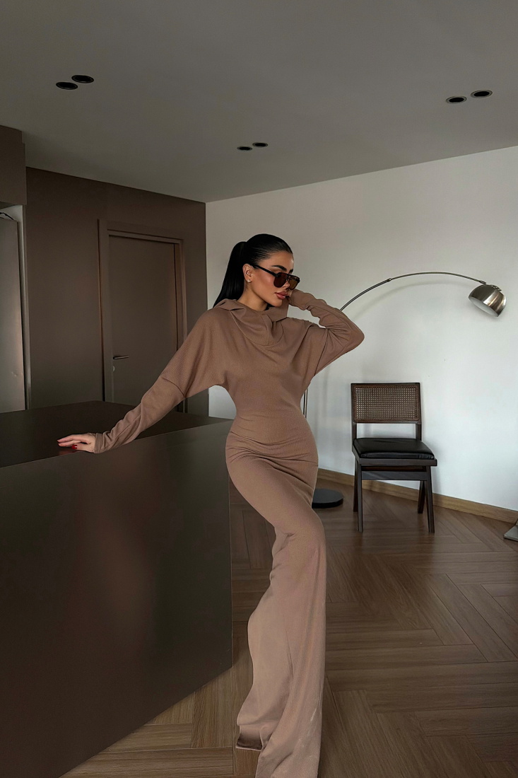 Taba Magma uzun kapüşonlu elbise ATE-4367 - EYYO