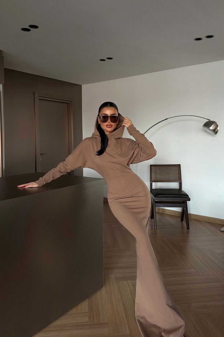 Taba Magma uzun kapüşonlu elbise ATE-4367 - EYYO