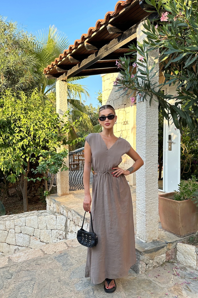 Taş Bağlamalı Uzun Elbise ATE7806 