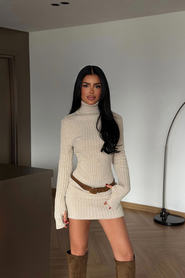 Taş Rengi Zurih Triko Elbise ATE-4425 - 2