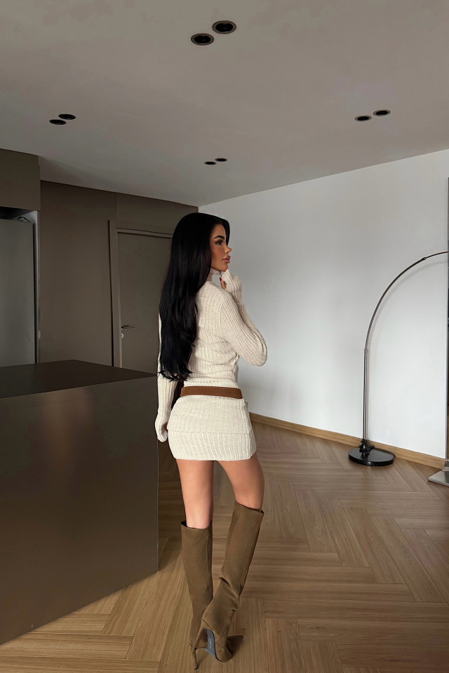 Taş Rengi Zurih Triko Elbise ATE-4425 - 4