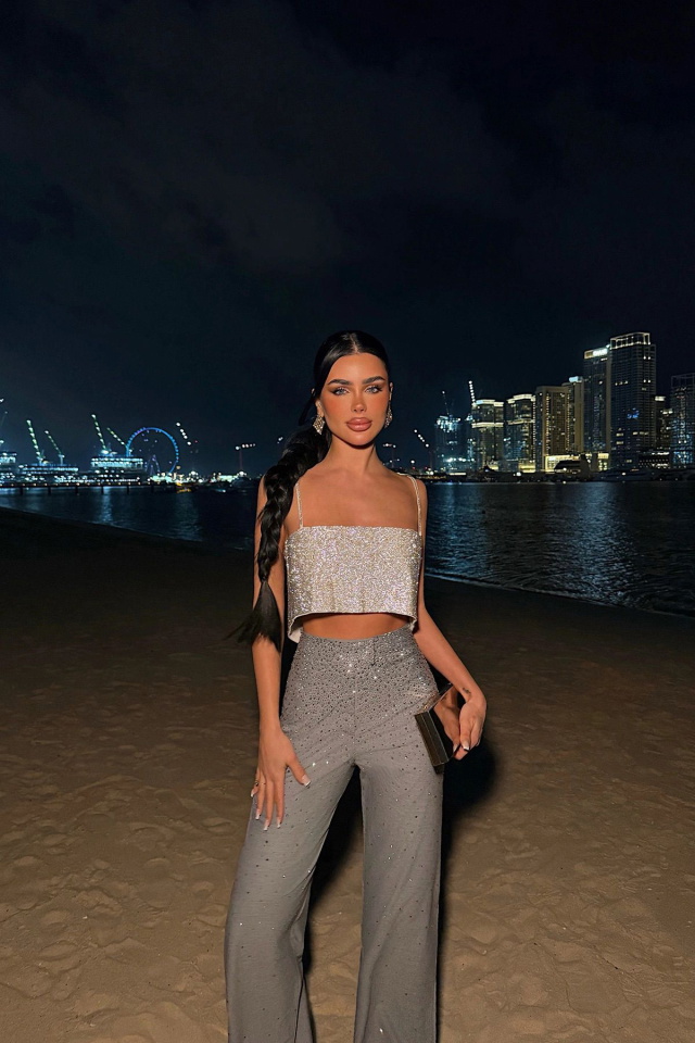 Taş Detay Askılı Crop Top - 